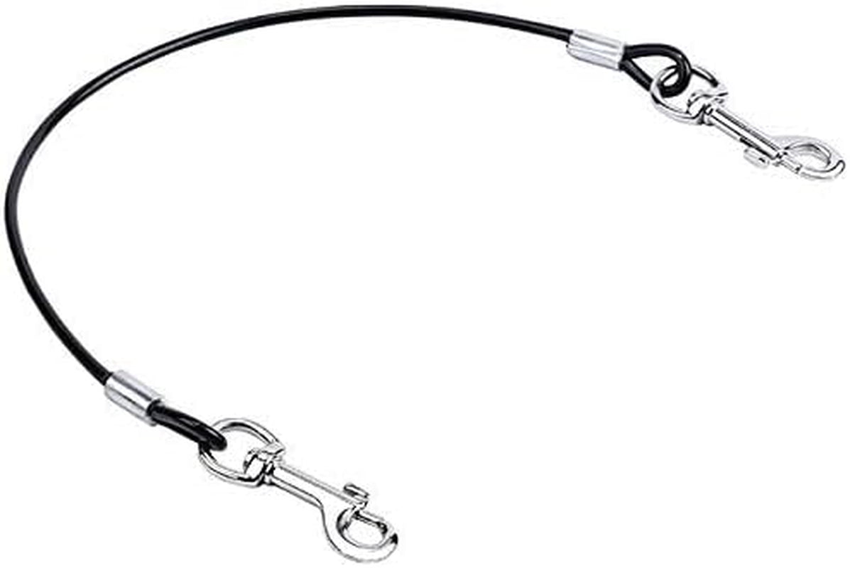 Pet Dog Car Seat Belt Restraint, Coated Stainless Steel Chew Proof Dog Vehicle Safety Tether Cable, Double Clip No-Chew Pet Car Leash Lead-16 Inch Black