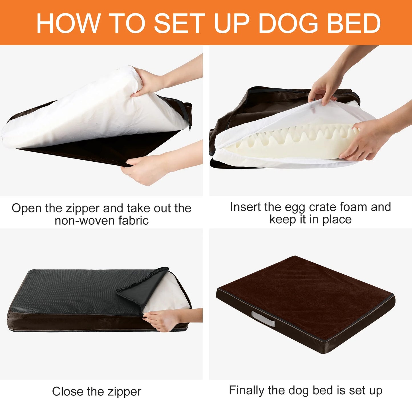 Dog Bed for Medium Dogs Thick Orthopedic Dog Beds with Removable Double Layer Waterproof Cover Washable Pet Bed Mat Egg-Crate Foam, M(30''X20''X4''), Brown