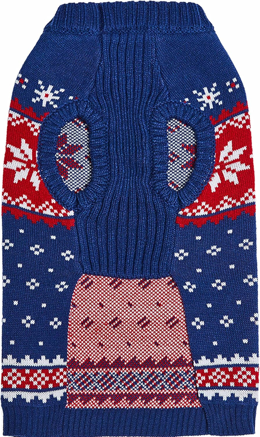 Christmas Snowflake Dog Sweater in Navy Blue, Back Length 14", Pack of 1 Clothes for Dogs