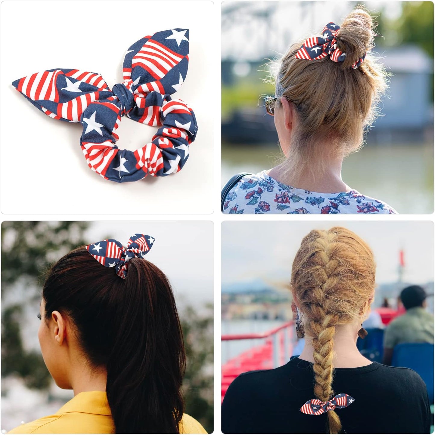 4Th of July Dog Bandanas & Matching Scrunchie Set American Flag Dog Scarf Washable Patriotic Pet Bandana Kerchief Bibs for Medium Large Dogs Owner Gifts
