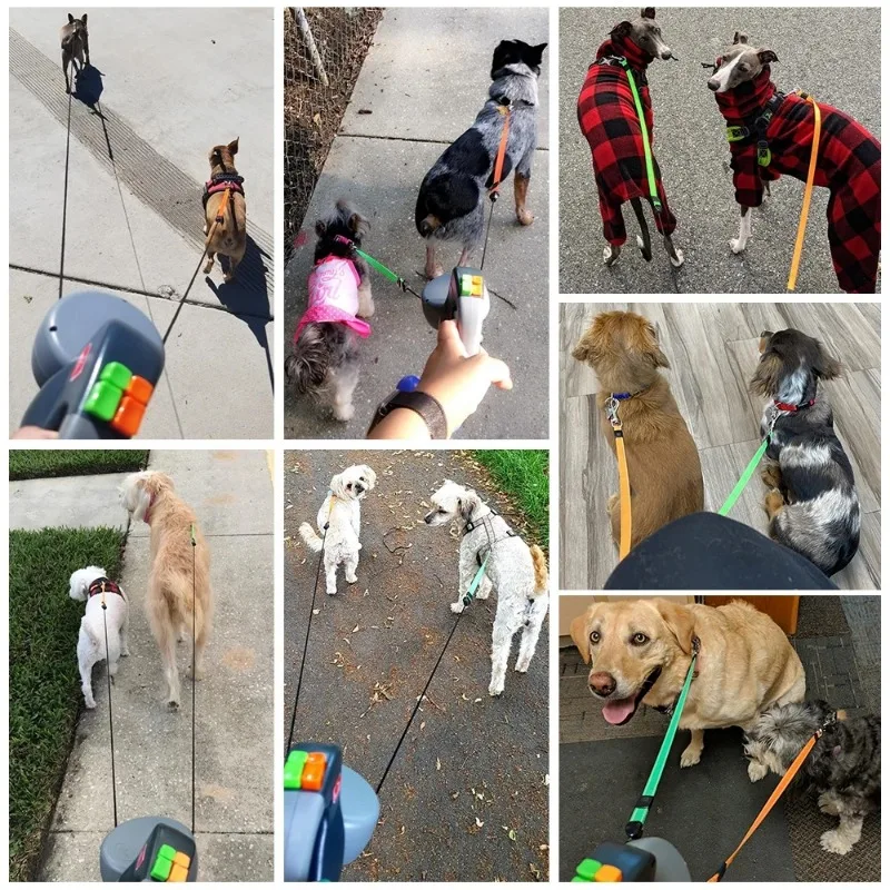 Dual Pet Leash Retractable Reflective Lead 360 Swivel Double Dog Walking Leash