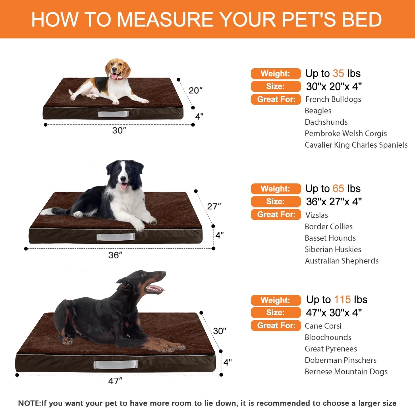 Dog Bed for Medium Dogs Thick Orthopedic Dog Beds with Removable Double Layer Waterproof Cover Washable Pet Bed Mat Egg-Crate Foam, M(30''X20''X4''), Brown