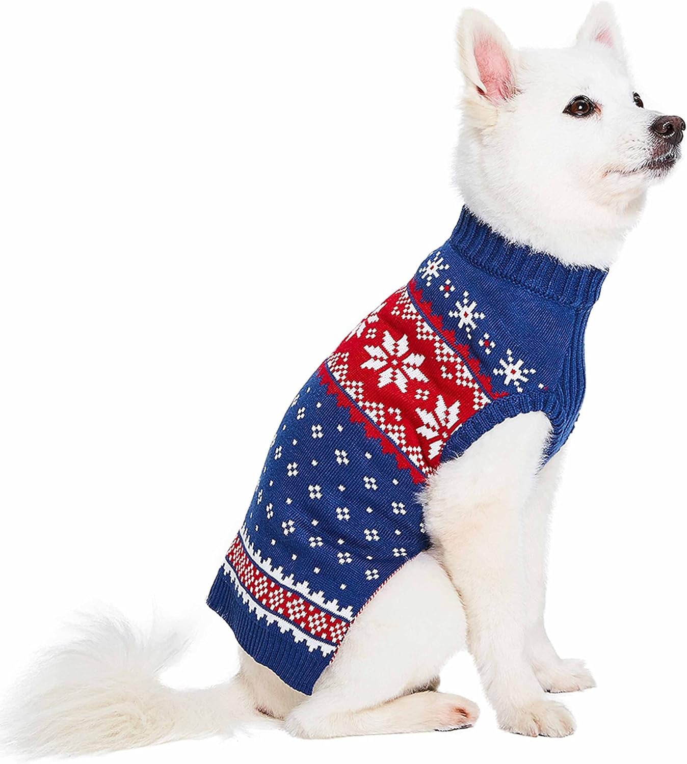 Christmas Snowflake Dog Sweater in Navy Blue, Back Length 14", Pack of 1 Clothes for Dogs