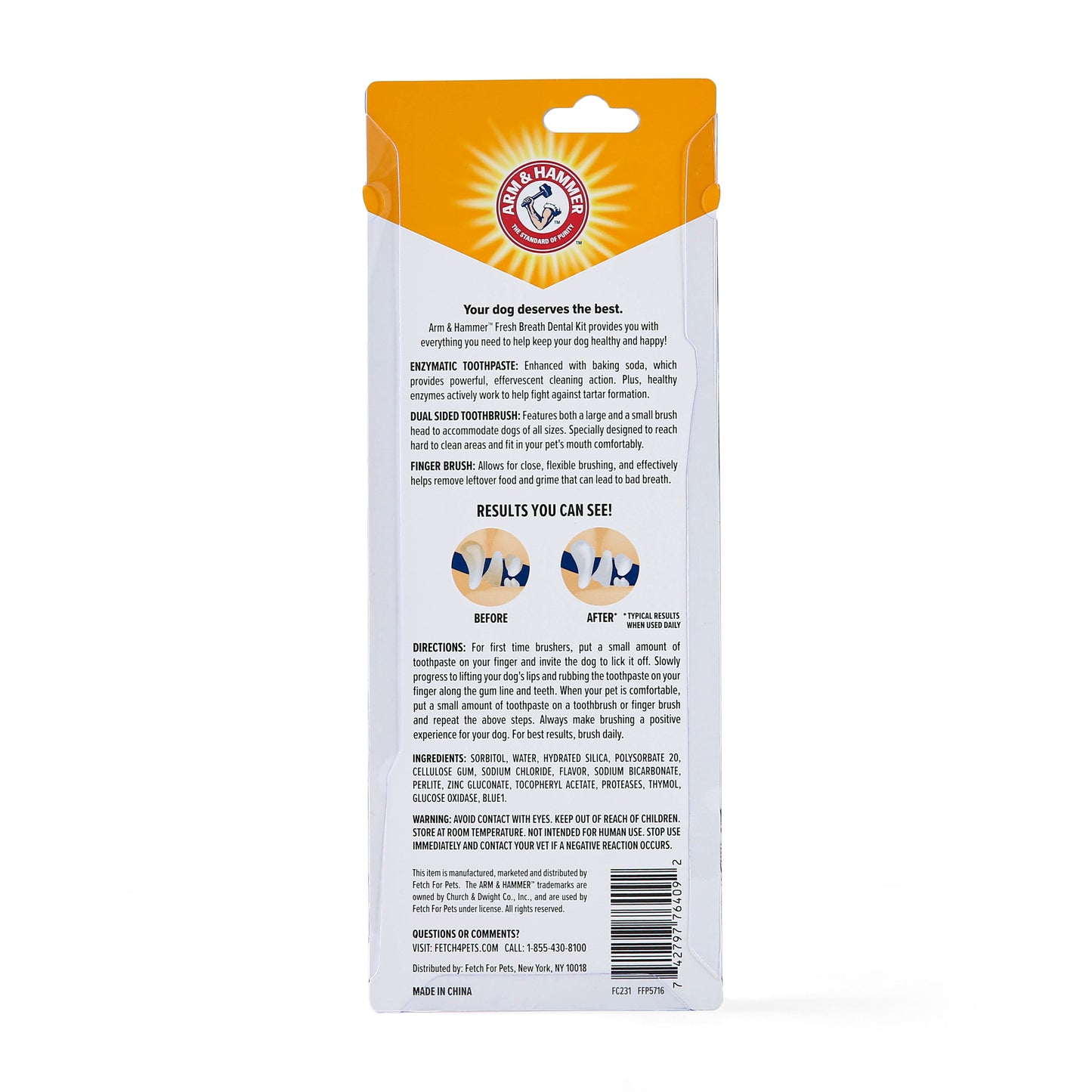 Arm & Hammer Advanced Care Fresh Breath Dog Toothpaste & Toothbrush Kit Vanilla Ginger Flavor