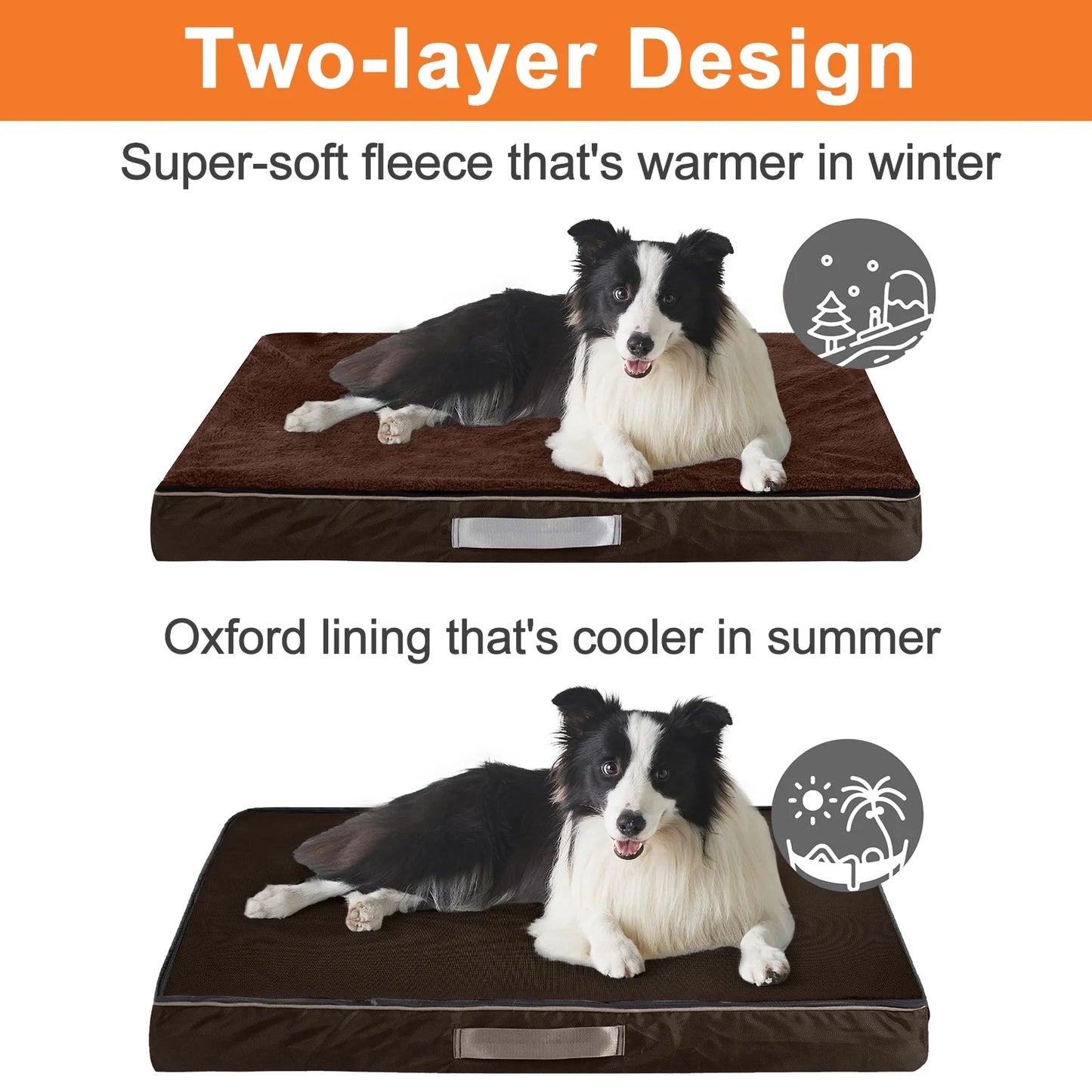 Dog Bed for Medium Dogs Thick Orthopedic Dog Beds with Removable Double Layer Waterproof Cover Washable Pet Bed Mat Egg-Crate Foam, M(30''X20''X4''), Brown
