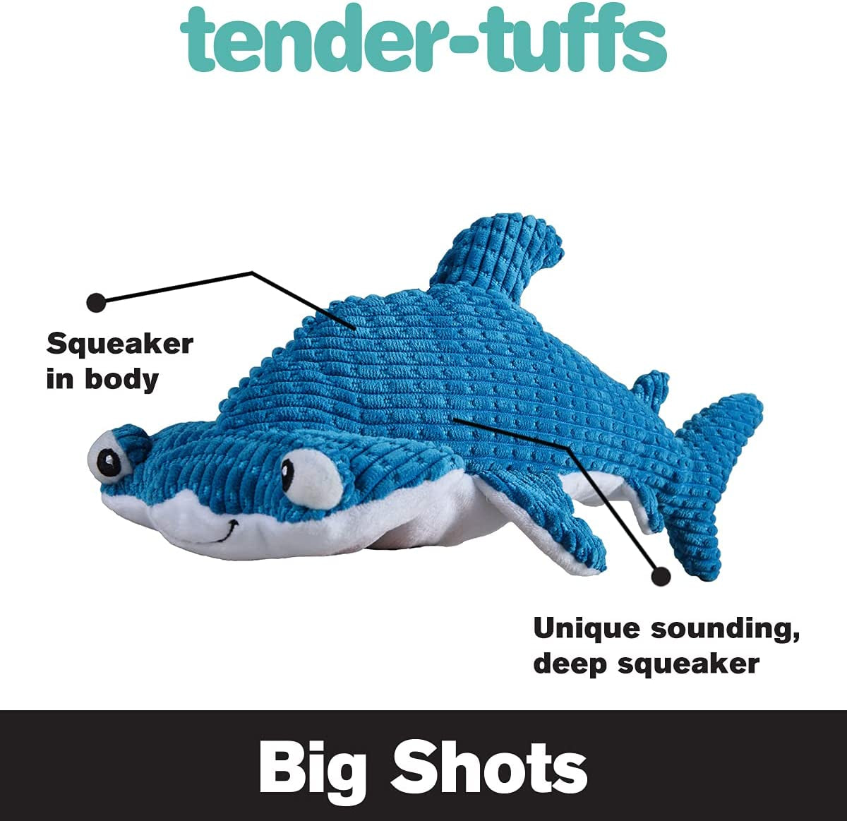 Snuggle Puppy Tender-Tuffs - Large Marine Stuffed Hammerhead Shark Plush Toy for Big Dogs - Puncture Resistant Squeaker