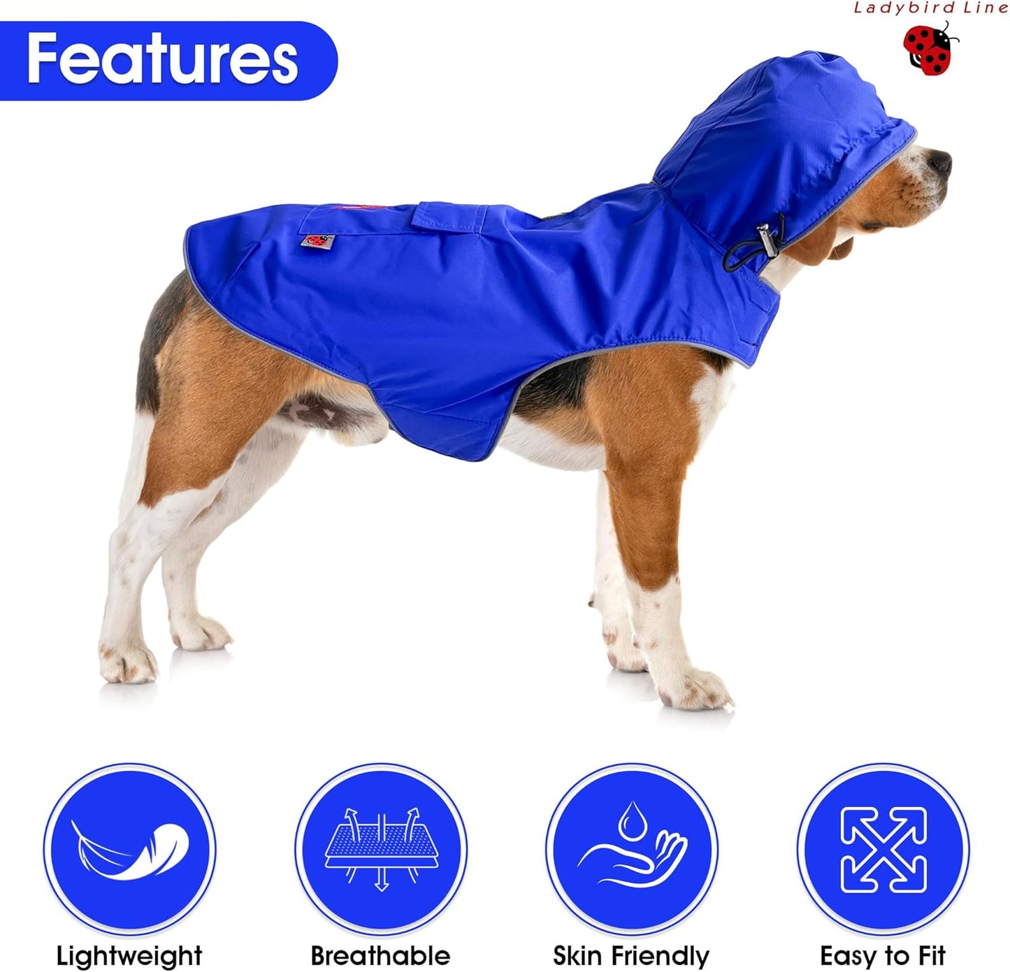 110-XS (Blue) Dog Raincoat, Adjustable Rain Jacket with Double Layer and Fleece Lining for Dogs & Puppies, Waterproof Dog Rain Coat, Poncho with Reflective Rim and Storage Pocket