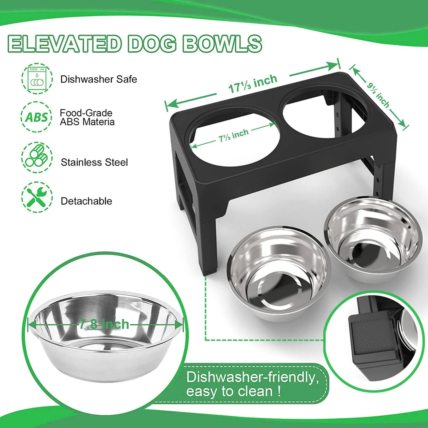 Elevated Dog Bowls Adjustable Raised Dog Bowl Stand Dog Feeding Station Adjusts to 4 Heights for Small Medium Large Dogs and Pets