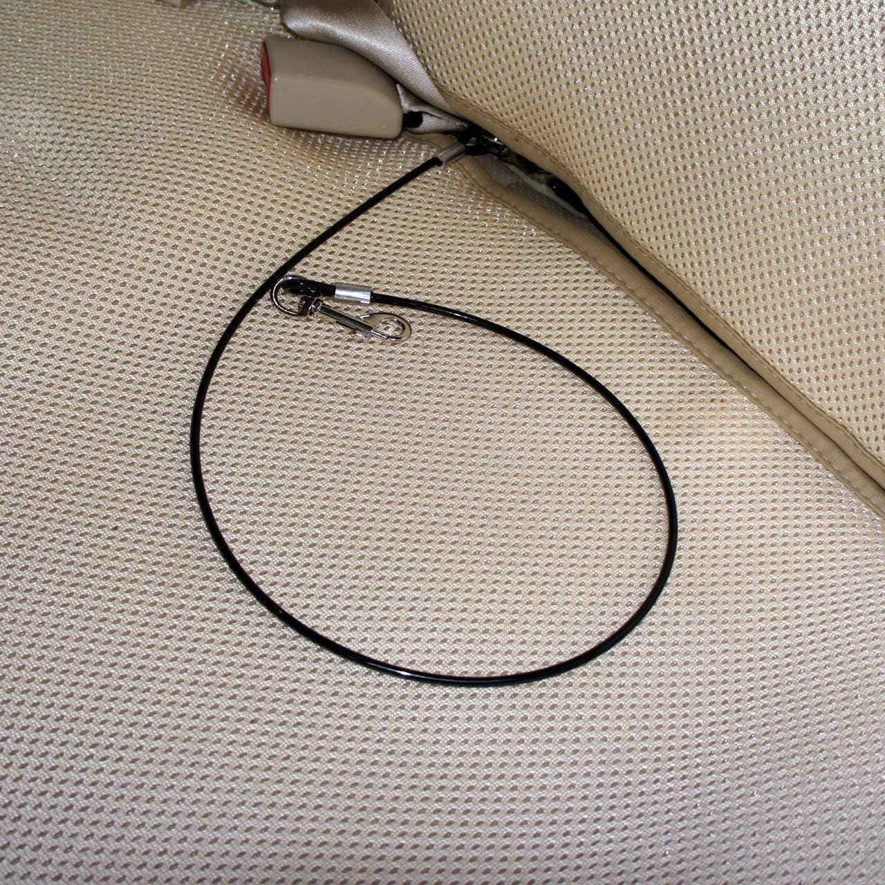 Pet Dog Car Seat Belt Restraint, Coated Stainless Steel Chew Proof Dog Vehicle Safety Tether Cable, Double Clip No-Chew Pet Car Leash Lead-16 Inch Black