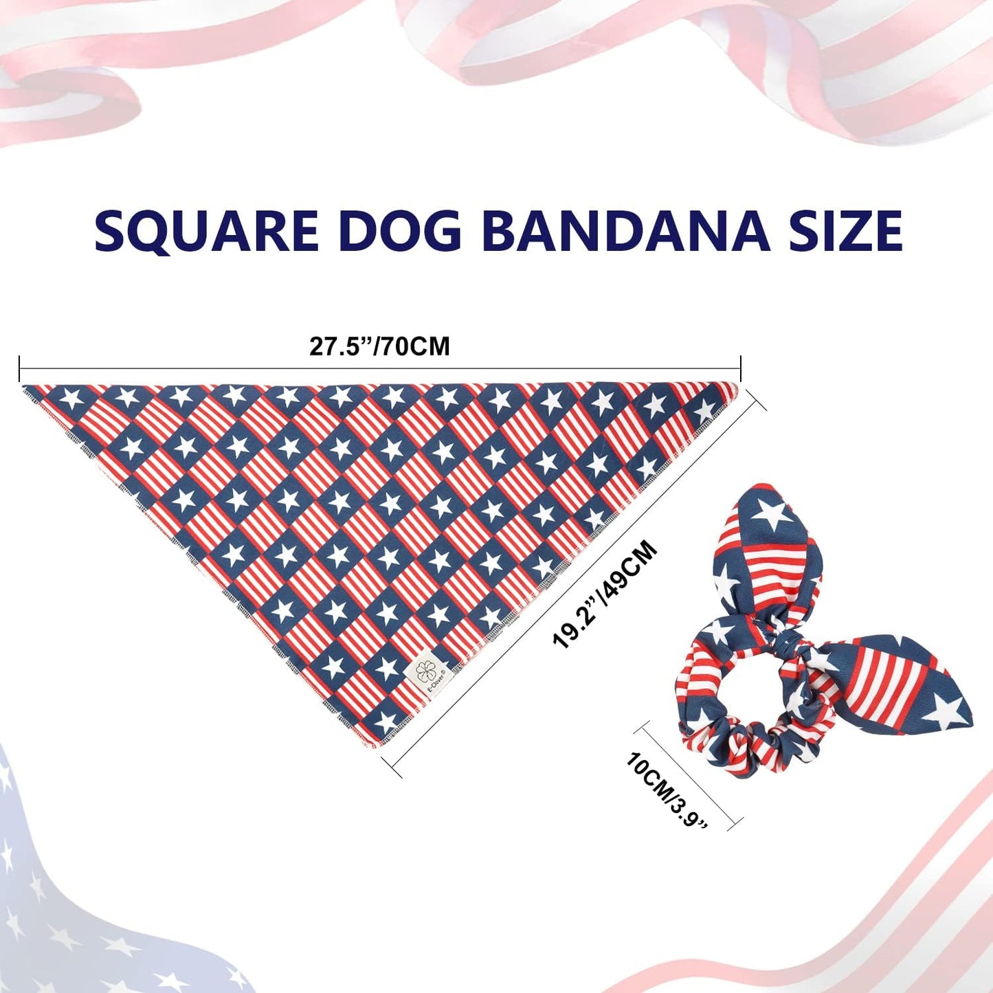 4Th of July Dog Bandanas & Matching Scrunchie Set American Flag Dog Scarf Washable Patriotic Pet Bandana Kerchief Bibs for Medium Large Dogs Owner Gifts