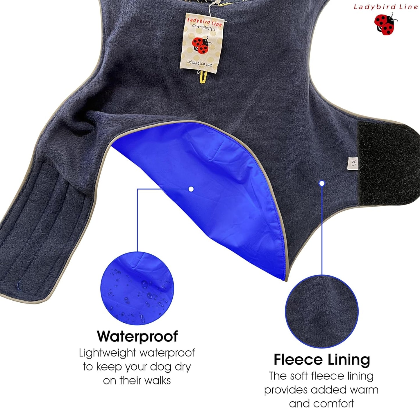 110-XS (Blue) Dog Raincoat, Adjustable Rain Jacket with Double Layer and Fleece Lining for Dogs & Puppies, Waterproof Dog Rain Coat, Poncho with Reflective Rim and Storage Pocket