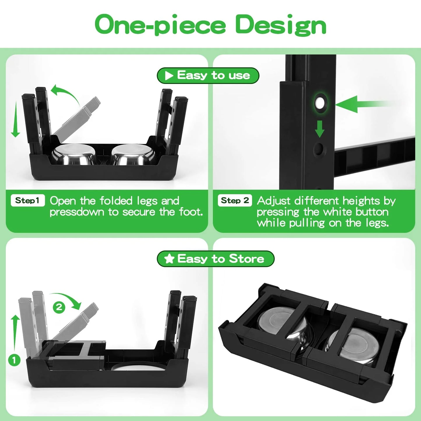 Elevated Dog Bowls Adjustable Raised Dog Bowl Stand Dog Feeding Station Adjusts to 4 Heights for Small Medium Large Dogs and Pets