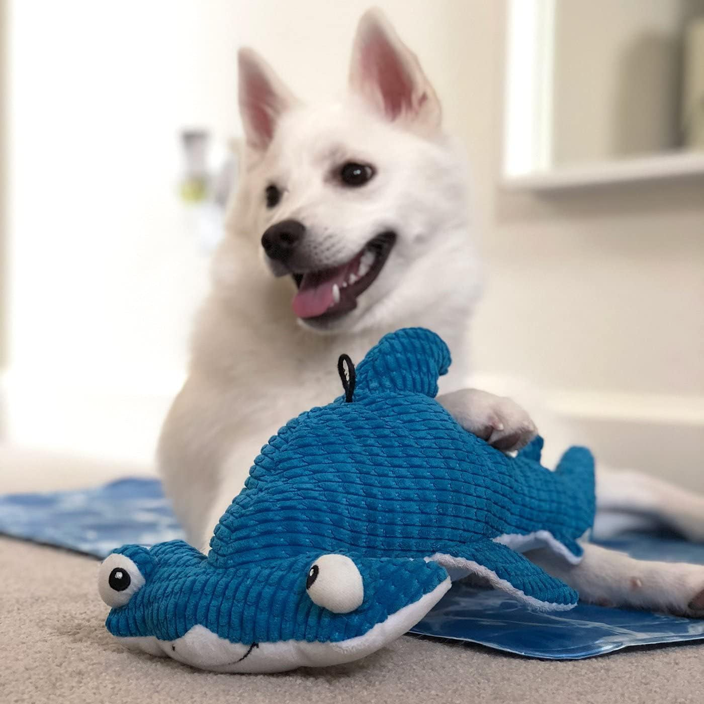 Snuggle Puppy Tender-Tuffs - Large Marine Stuffed Hammerhead Shark Plush Toy for Big Dogs - Puncture Resistant Squeaker