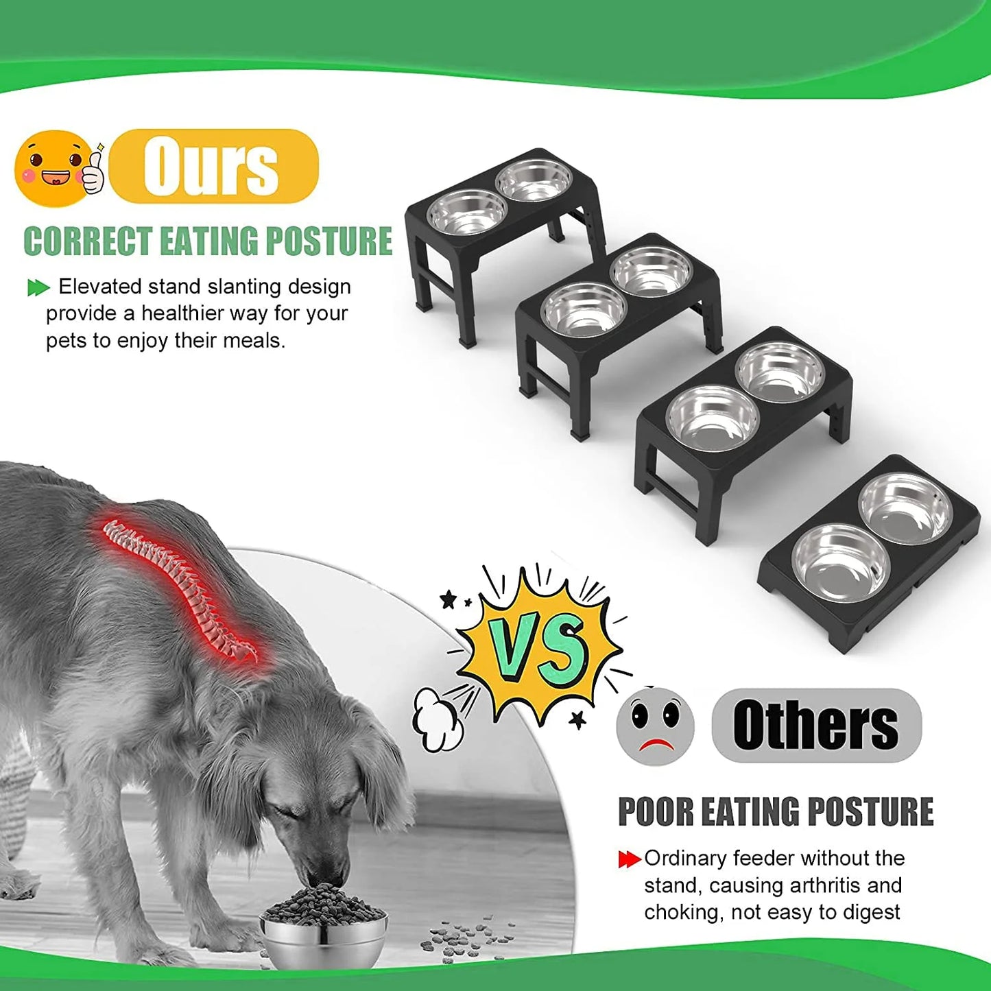 Elevated Dog Bowls Adjustable Raised Dog Bowl Stand Dog Feeding Station Adjusts to 4 Heights for Small Medium Large Dogs and Pets