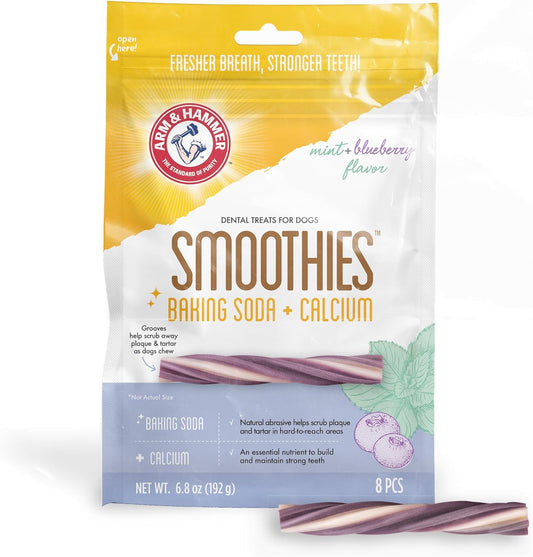 for Pets Smoothies Dental Treats for Dogs with Baking Soda and Calcium, Treat Chews Help Fight Bad Breath, Plaque & Tartar without Brushing, Mint Blueberry, 8 Pcs (Packaging May Vary)