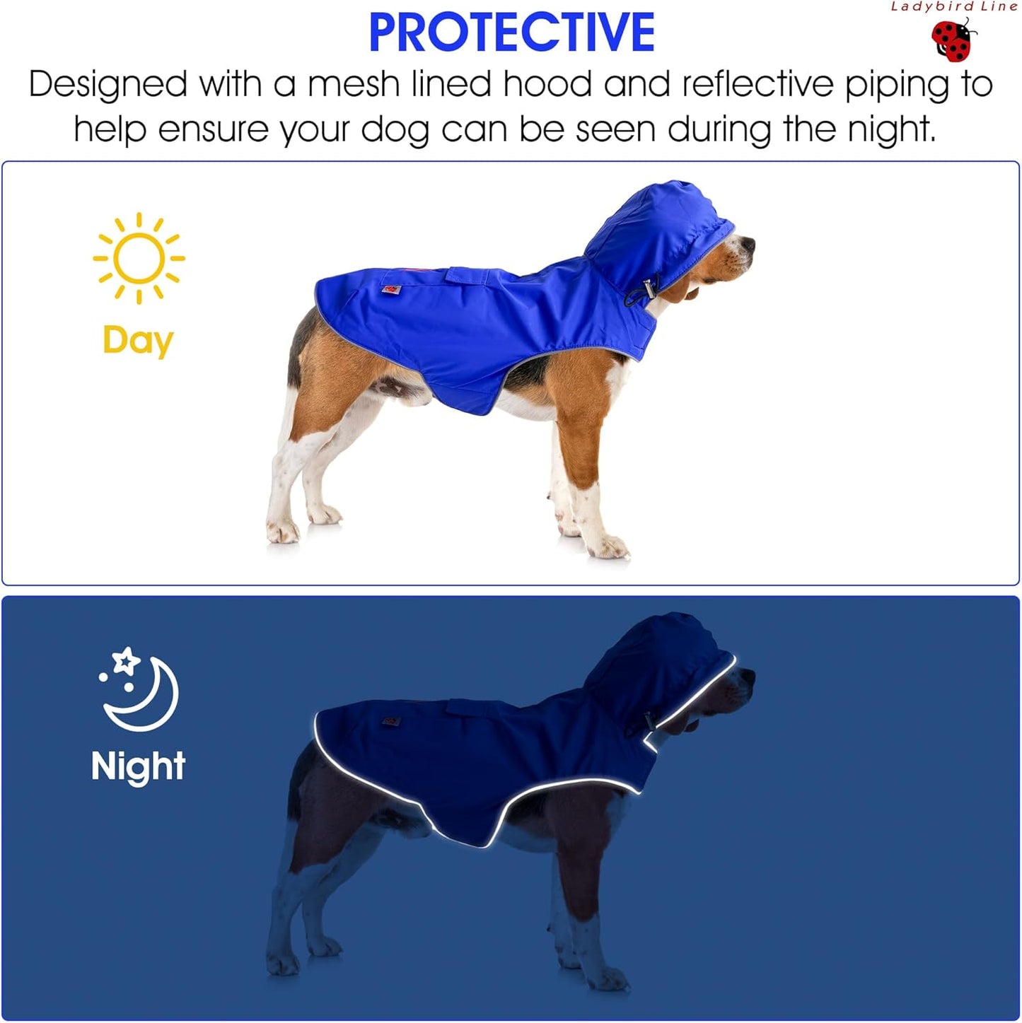 110-XS (Blue) Dog Raincoat, Adjustable Rain Jacket with Double Layer and Fleece Lining for Dogs & Puppies, Waterproof Dog Rain Coat, Poncho with Reflective Rim and Storage Pocket