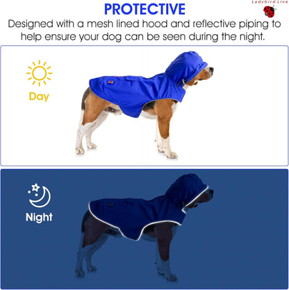 110-XS (Blue) Dog Raincoat, Adjustable Rain Jacket with Double Layer and Fleece Lining for Dogs & Puppies, Waterproof Dog Rain Coat, Poncho with Reflective Rim and Storage Pocket