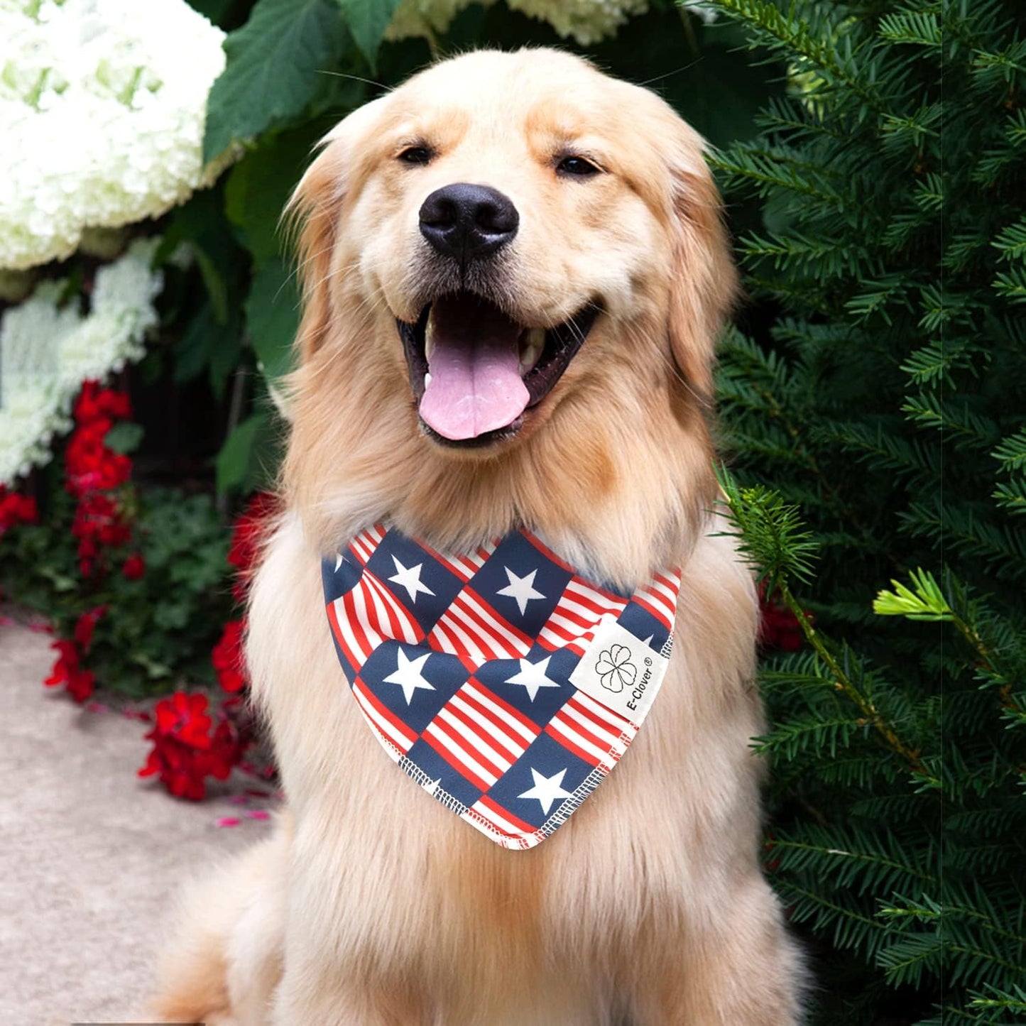 4Th of July Dog Bandanas & Matching Scrunchie Set American Flag Dog Scarf Washable Patriotic Pet Bandana Kerchief Bibs for Medium Large Dogs Owner Gifts
