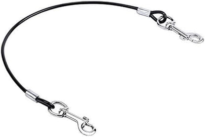 Pet Dog Car Seat Belt Restraint, Coated Stainless Steel Chew Proof Dog Vehicle Safety Tether Cable, Double Clip No-Chew Pet Car Leash Lead-16 Inch Black
