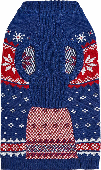 Christmas Snowflake Dog Sweater in Navy Blue, Back Length 14", Pack of 1 Clothes for Dogs