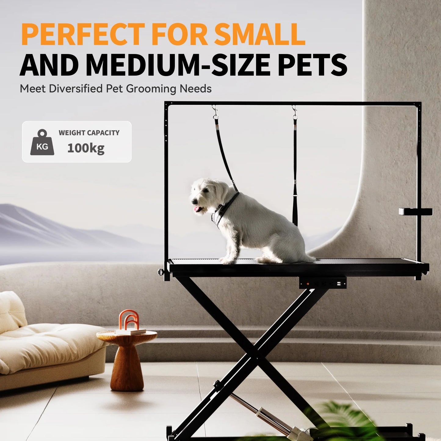Professional Electric Dog Grooming Table - Heavy Duty, Height Adjustable Pet Grooming Table W/Leveling Wheels, Dog Grooming Arm, anti Slip Tabletop & Tool Organizer/Dog Grooming Station (50", BLACK)