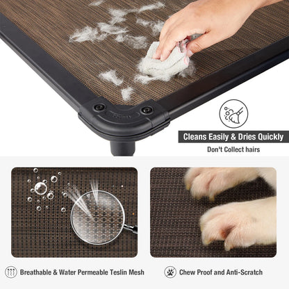 Chew Proof Dog Bed, Cooling Raised Pet Cot, Rustless Aluminum Frame, Brown, Large