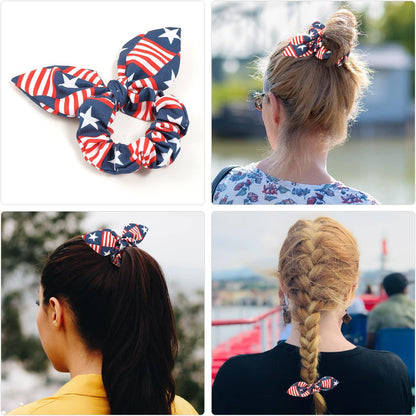 4Th of July Dog Bandanas & Matching Scrunchie Set American Flag Dog Scarf Washable Patriotic Pet Bandana Kerchief Bibs for Medium Large Dogs Owner Gifts