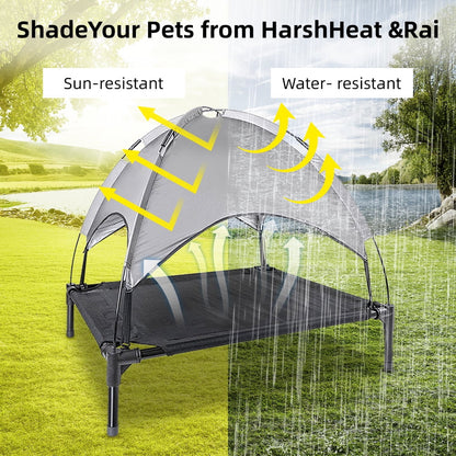 Elevated Dog Bed, Cooling Raised Mesh Pet Cot W/Removable Canopy Shade Tent, Portable Dog Cat Tent for Outdoor & Indoor Use,Carrying Bag (30”X24")