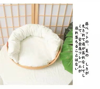Pet Bedkennel Cat Mat Dog Beds Sofa Bamboo Weaving Four Season Cozy Nest Baskets Waterproof Removable Cushion Sleeping Bag