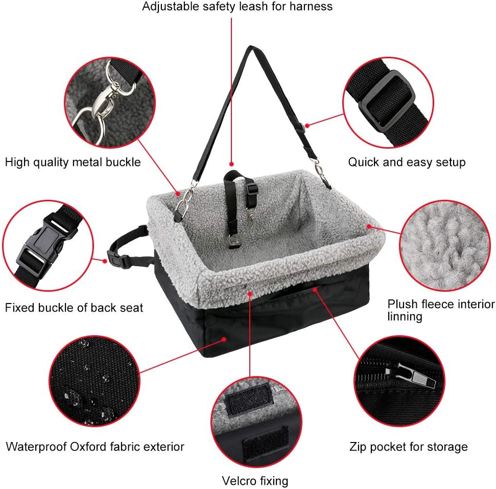 Deluxe Dog Car Seat Fits Pets up to 15Lbs, Dog Booster Seat, Padded Cushioning, Adjustable Straps, Metal Frame Encasing, Installs in Seconds, Collapsible Canvas and Easy to Clean