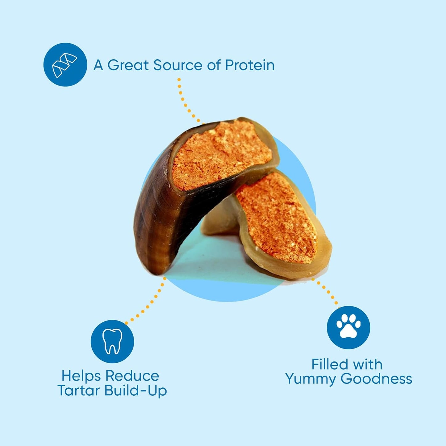 Filled Cow Hooves for Dogs – Delicious Cheese & Bacon Flavor Dog Treats (3 Count), Long-Lasting Natural Dog Chews, Stuffed Beef Hooves for All Breeds, Made from Premium Brazilian Cattle