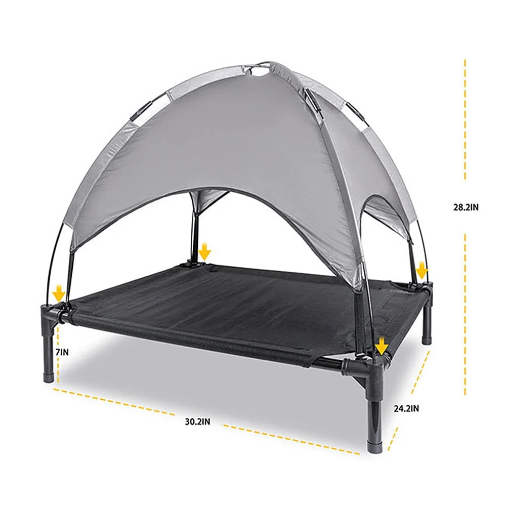 Elevated Dog Bed, Cooling Raised Mesh Pet Cot W/Removable Canopy Shade Tent, Portable Dog Cat Tent for Outdoor & Indoor Use,Carrying Bag (30”X24")