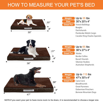 Dog Bed for Medium Dogs Thick Orthopedic Dog Beds with Removable Double Layer Waterproof Cover Washable Pet Bed Mat Egg-Crate Foam, M(30''X20''X4''), Brown