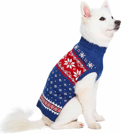 Christmas Snowflake Dog Sweater in Navy Blue, Back Length 14", Pack of 1 Clothes for Dogs