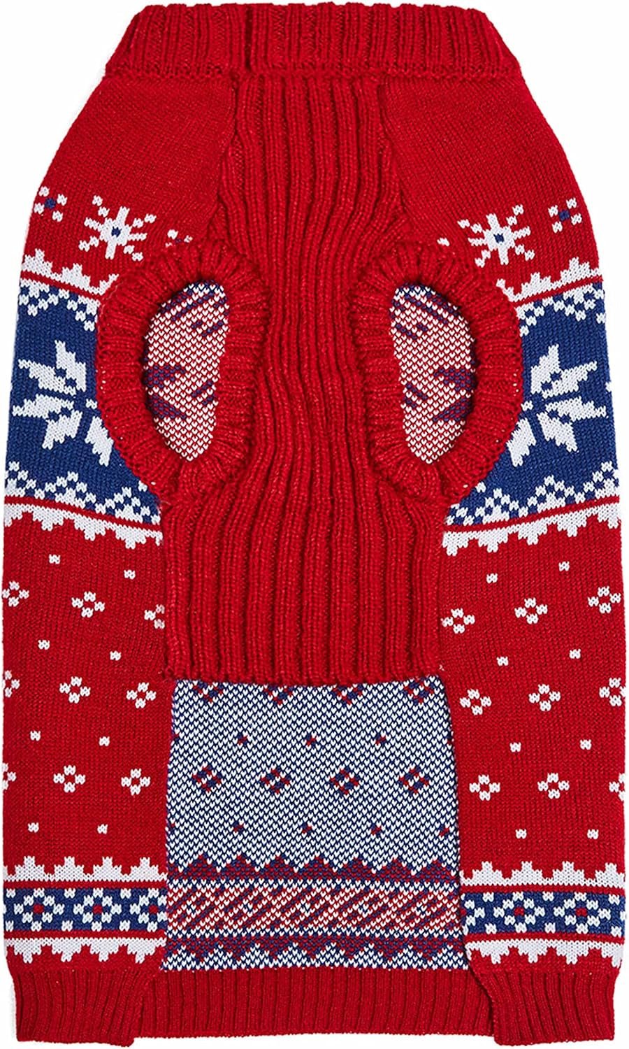 Christmas Snowflake Dog Sweater in Festive Red, Back Length 12", Pack of 1 Clothes for Dogs