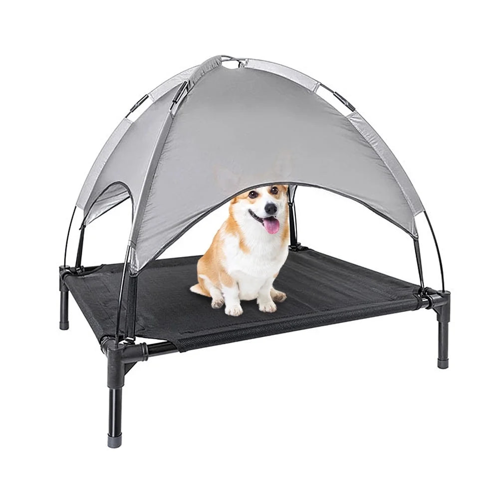 Elevated Dog Bed, Cooling Raised Mesh Pet Cot W/Removable Canopy Shade Tent, Portable Dog Cat Tent for Outdoor & Indoor Use,Carrying Bag (30”X24")