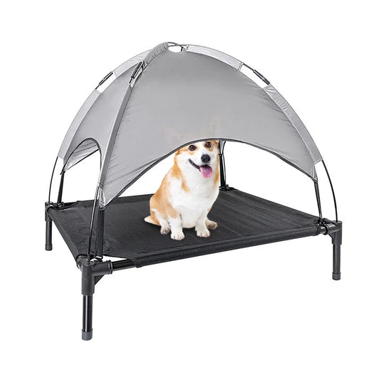 Elevated Dog Bed, Cooling Raised Mesh Pet Cot W/Removable Canopy Shade Tent, Portable Dog Cat Tent for Outdoor & Indoor Use,Carrying Bag (30”X24")