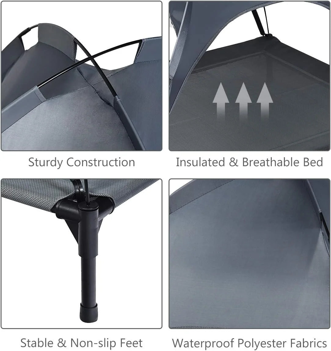 Elevated Dog Bed, Cooling Raised Mesh Pet Cot W/Removable Canopy Shade Tent, Portable Dog Cat Tent for Outdoor & Indoor Use,Carrying Bag (30”X24")