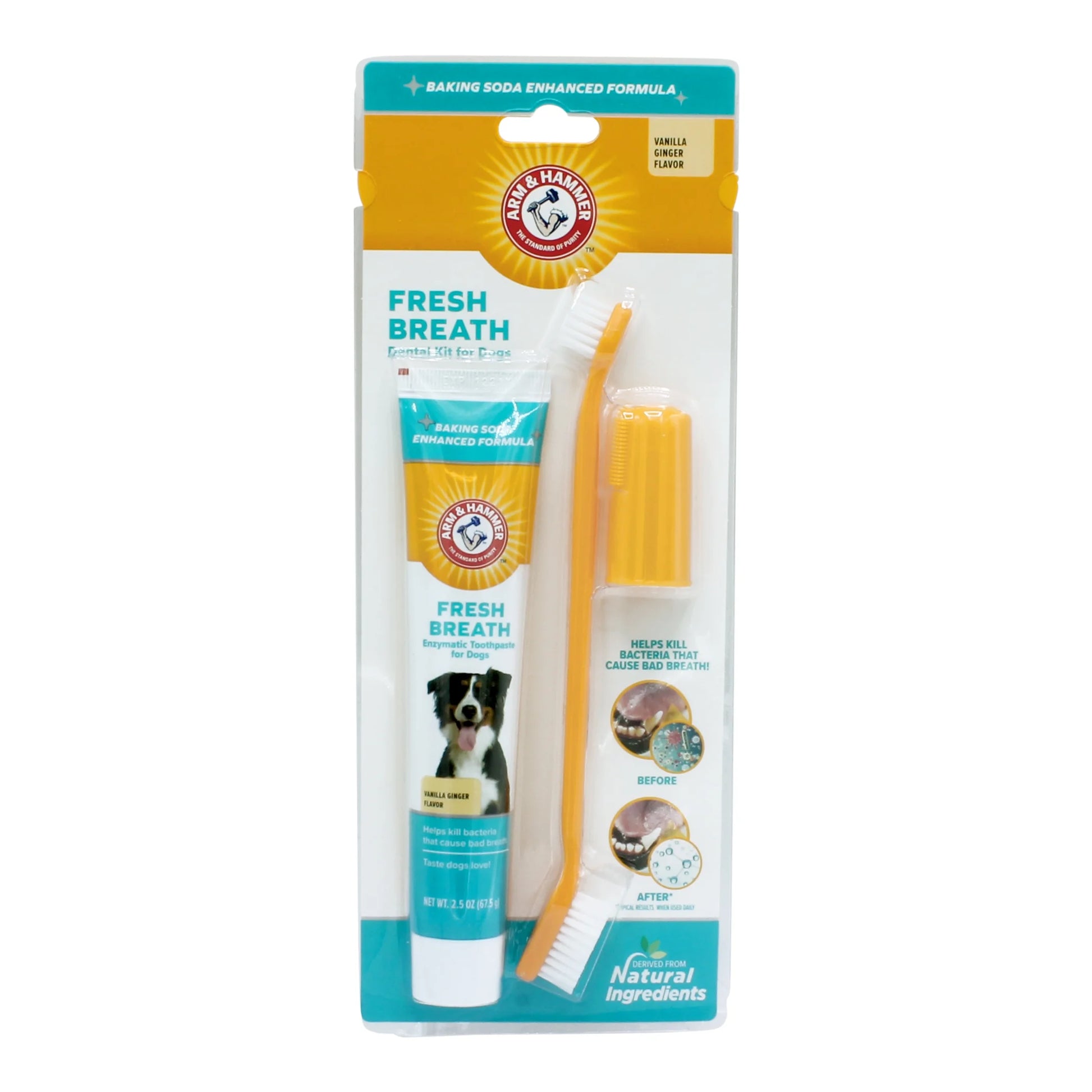 Arm & Hammer Advanced Care Fresh Breath Dog Toothpaste & Toothbrush Kit Vanilla Ginger Flavor