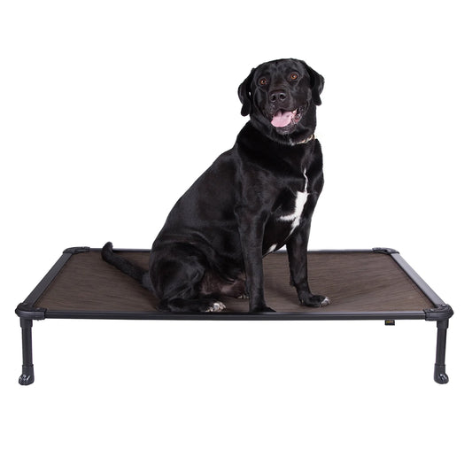 Chew Proof Dog Bed, Cooling Raised Pet Cot, Rustless Aluminum Frame, Brown, Large