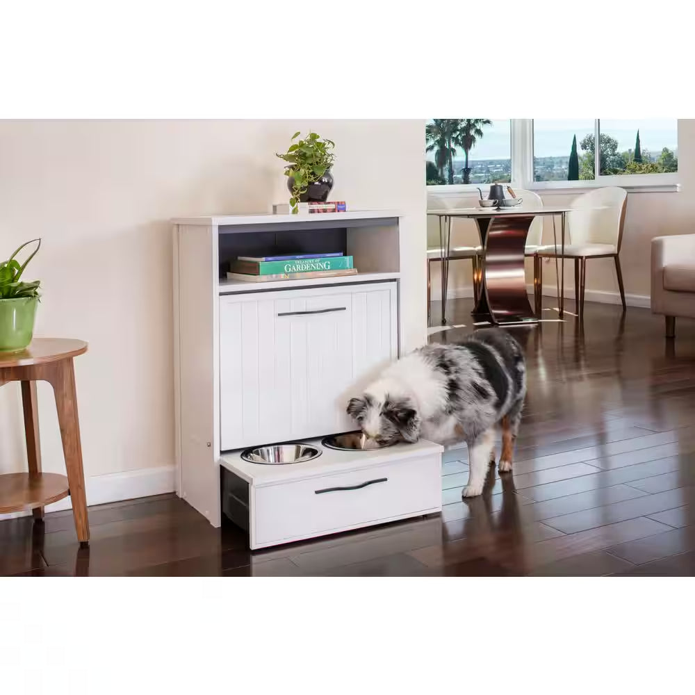 Ecoflex Dog Food Pantry/Double Dog Bowl in Antique White
