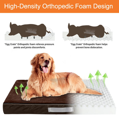 Dog Bed for Medium Dogs Thick Orthopedic Dog Beds with Removable Double Layer Waterproof Cover Washable Pet Bed Mat Egg-Crate Foam, M(30''X20''X4''), Brown