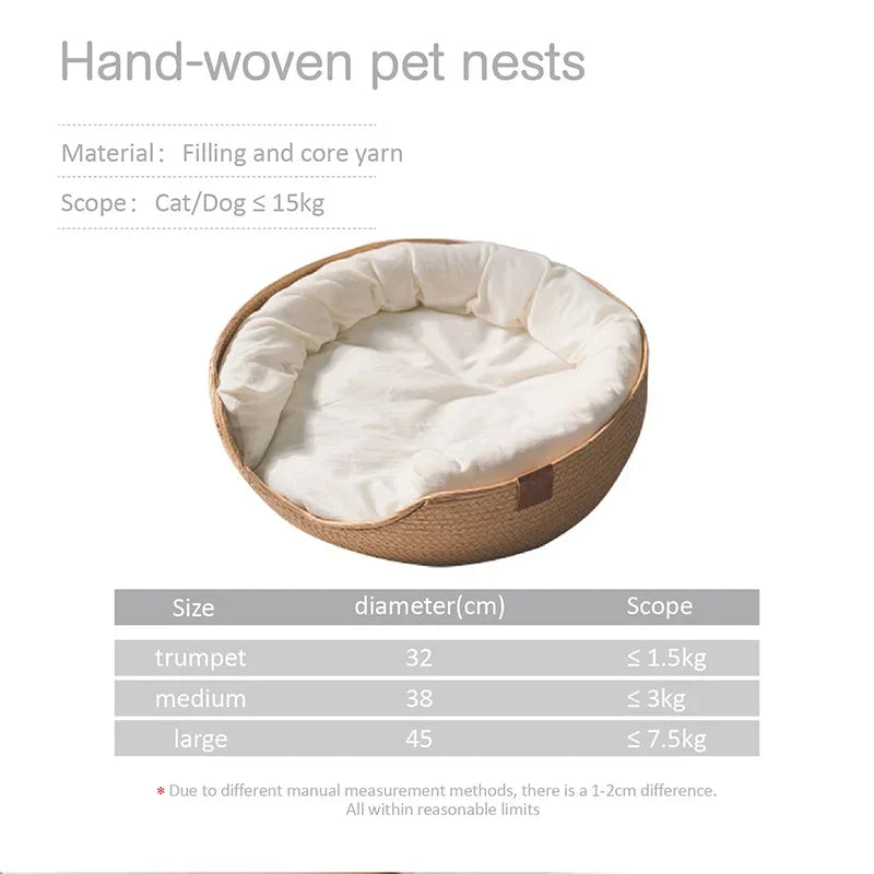Pet Bedkennel Cat Mat Dog Beds Sofa Bamboo Weaving Four Season Cozy Nest Baskets Waterproof Removable Cushion Sleeping Bag