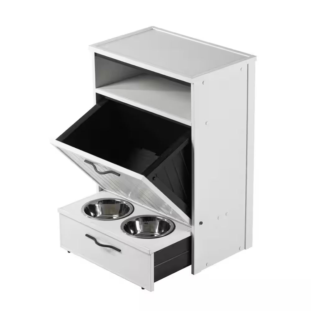 Ecoflex Dog Food Pantry/Double Dog Bowl in Antique White