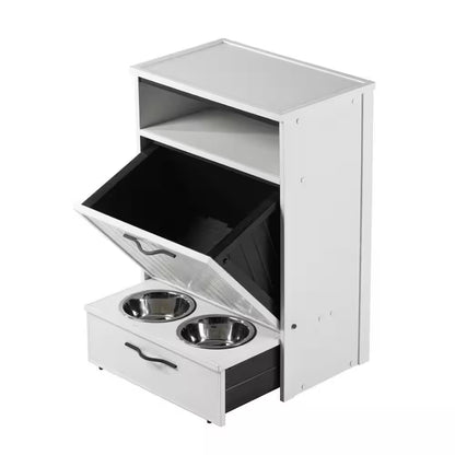 Ecoflex Dog Food Pantry/Double Dog Bowl in Antique White