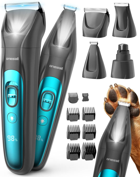 Silent Dog Clippers for Grooming, LED Light Dog Paw Trimmer Dog Nail Grinder, Re