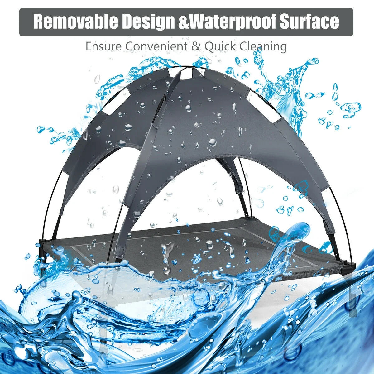 36'' Portable Elevated Dog Cot Outdoor Cooling Pet Bed W/ Removable Canopy Shade