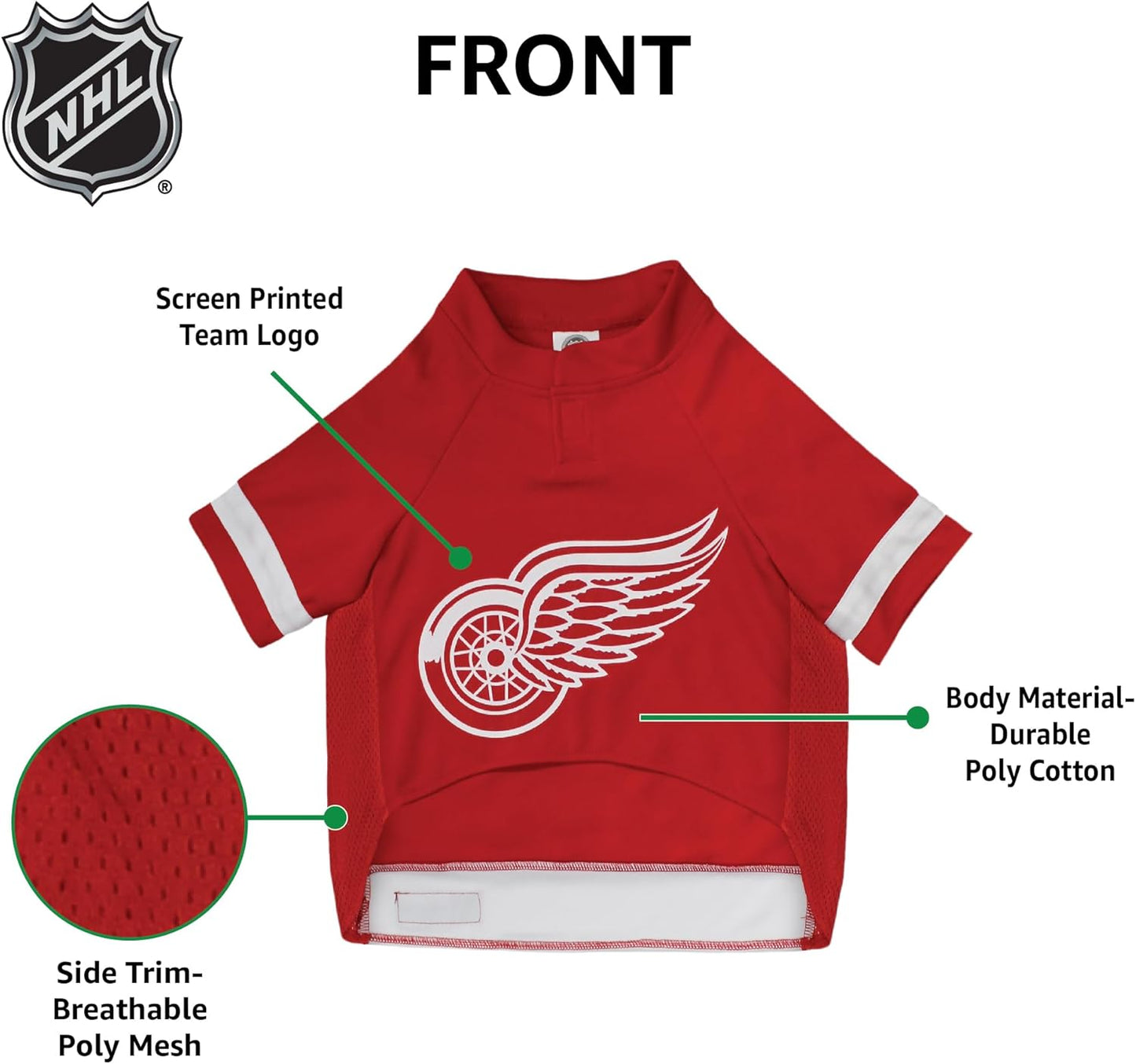 NHL Detroit Red Wings Jersey for Dogs & Cats, X-Small. - Let Your Pet Be a Real NHL Fan!