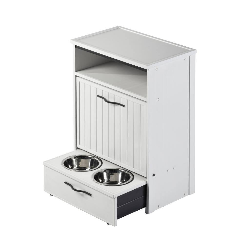 Ecoflex Dog Food Pantry/Double Dog Bowl in Antique White