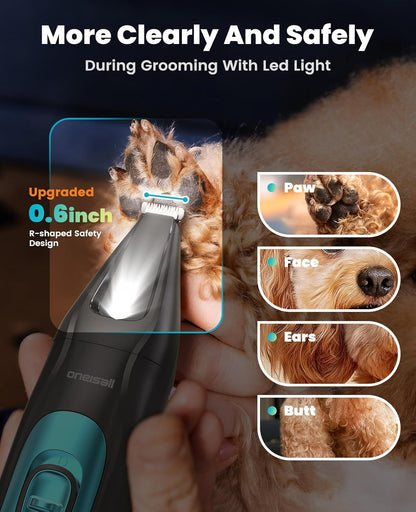Silent Dog Clippers for Grooming, LED Light Dog Paw Trimmer Dog Nail Grinder, Re